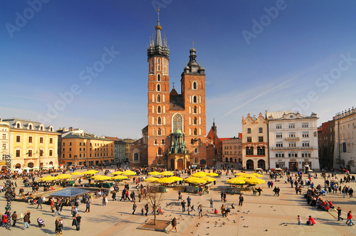 Poland, Krakow, Main Market Square, St Mary Church. photo