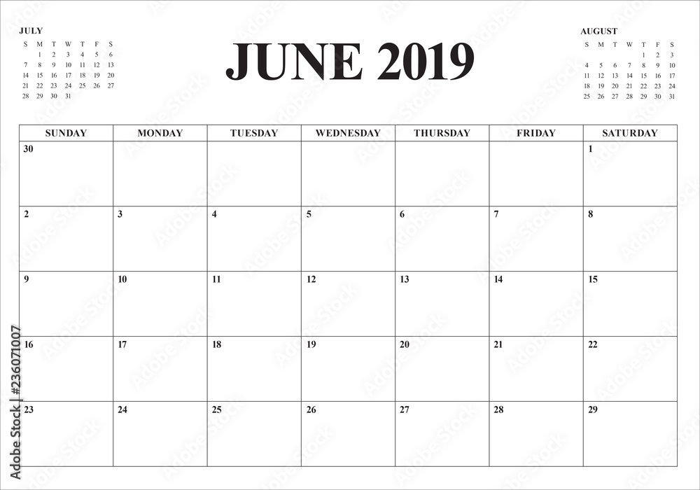 June 2019 desk calendar vector illustration - obrazy, fototapety, plakaty 