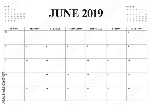 June 2019 desk calendar vector illustration