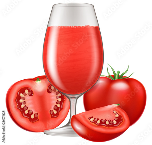 A glass of tomato juice. Vector illustration.