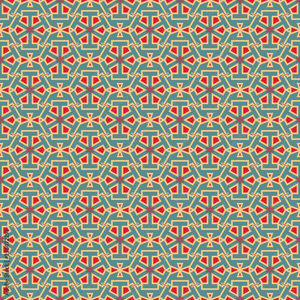 Teal, red and beige pattern background