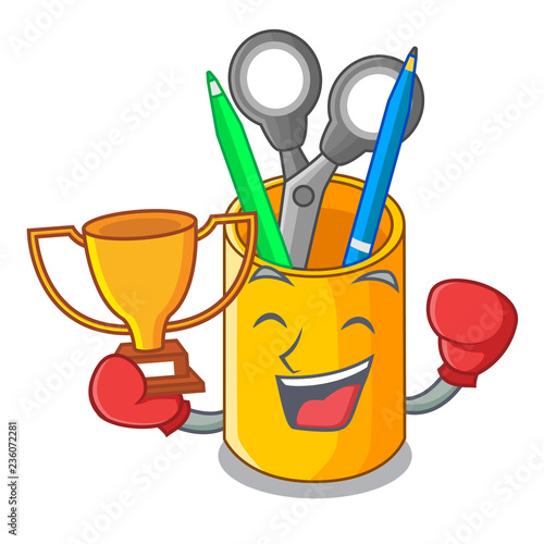 Boxing winner isometric supplies desktop on organizer mascot