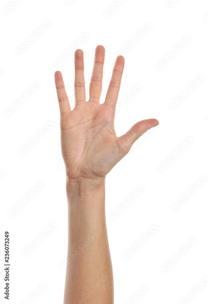 Female hand on white background Female hand on white background