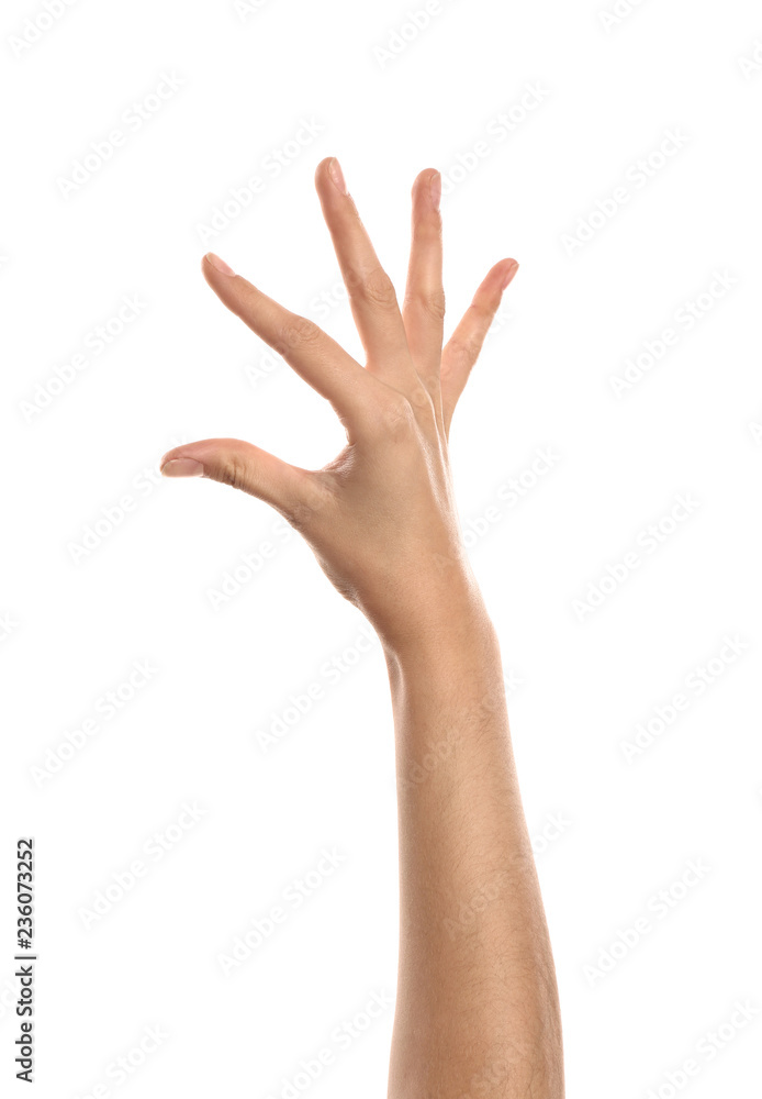 Female hand on white background Female hand on white background