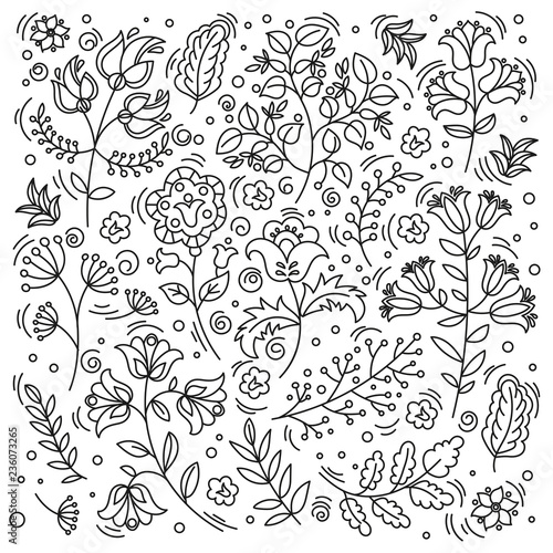 ETHNO FLOWER Decorative Folk Oriental Color Vector Illustration Set for Print