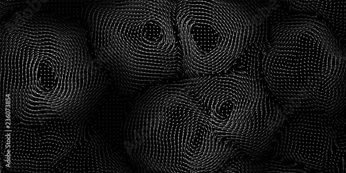 Vector monochrome field visualization of forces. Magnetic or gravitational fluctuations chart. Science backdrop with a matrix of arows with magnitude and direction. Flow representation. Interaction.