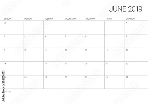 June 2019 desk calendar vector illustration