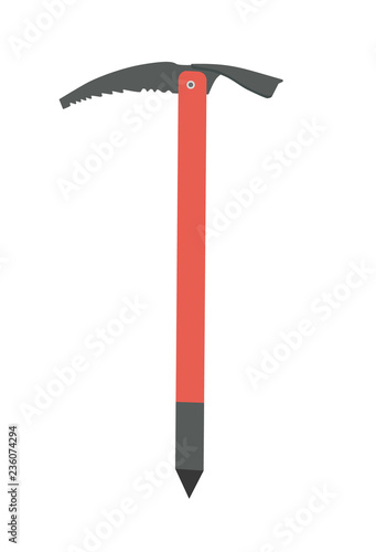 Ice axe isolated on white background. equipment. Design element for poster, card. Vector illustration. Flat cartoon vector illustration.
