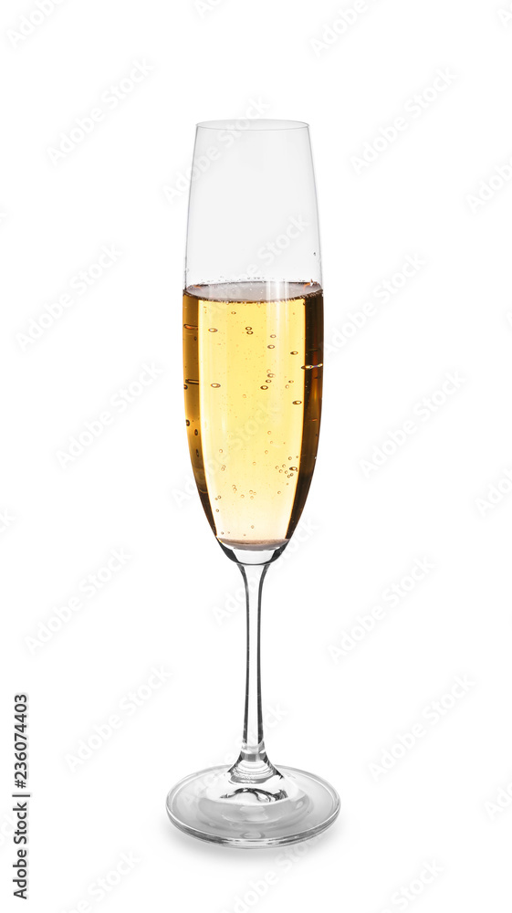 Glass of champagne on white background