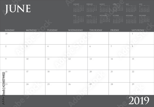 June 2019 desk calendar vector illustration