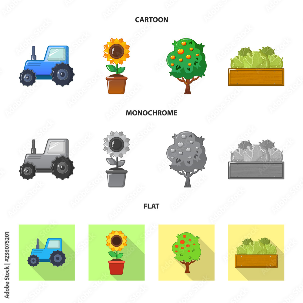 Fototapeta premium Isolated object of farm and agriculture logo. Collection of farm and plant stock vector illustration.