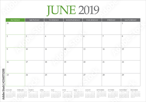 June 2019 desk calendar vector illustration