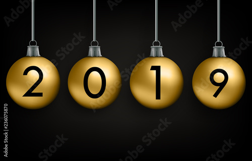 edle Grußkarte mit hängenden Christbaumkugeln für 2019