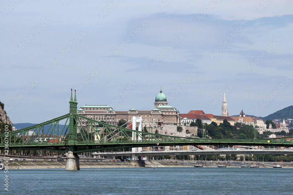 Fototapeta premium Liberty bridge over Danube river Budapest cityscape