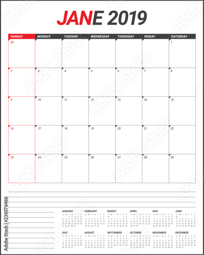 June 2019 desk calendar vector illustration