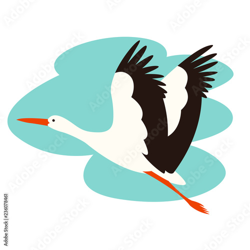 stork bird flying, vector illustration