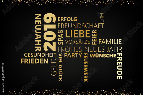 2019 Glückwunschkarte gold mit verschiedenen Wünschen