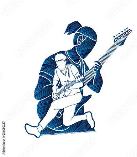 Musician playing music together, Music band, Men playing electric guitar graphic vector