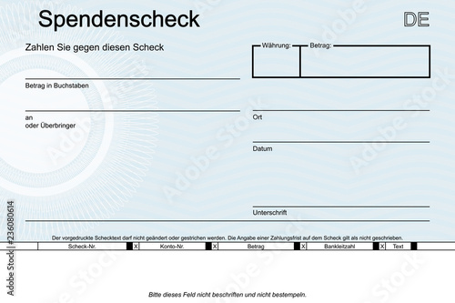Spendenscheck - Muster Vorlage blau