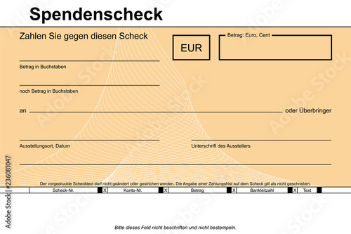 Spendenscheck - Wohltätigkeit Formular Scheck Spenden Aktion Event