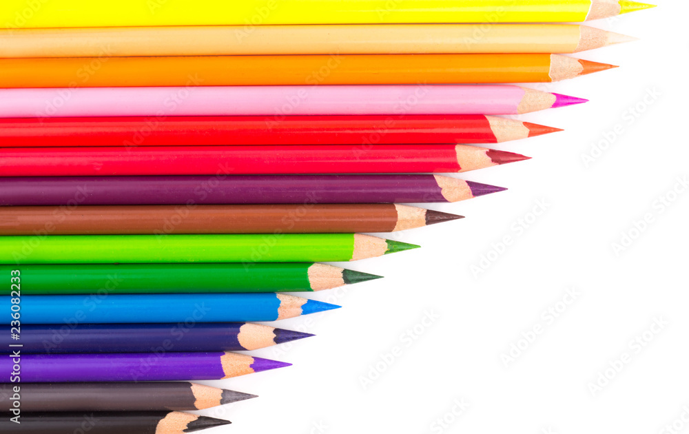Color pencils isolated on white background.Close up Color pencils isolated on white background.Close up