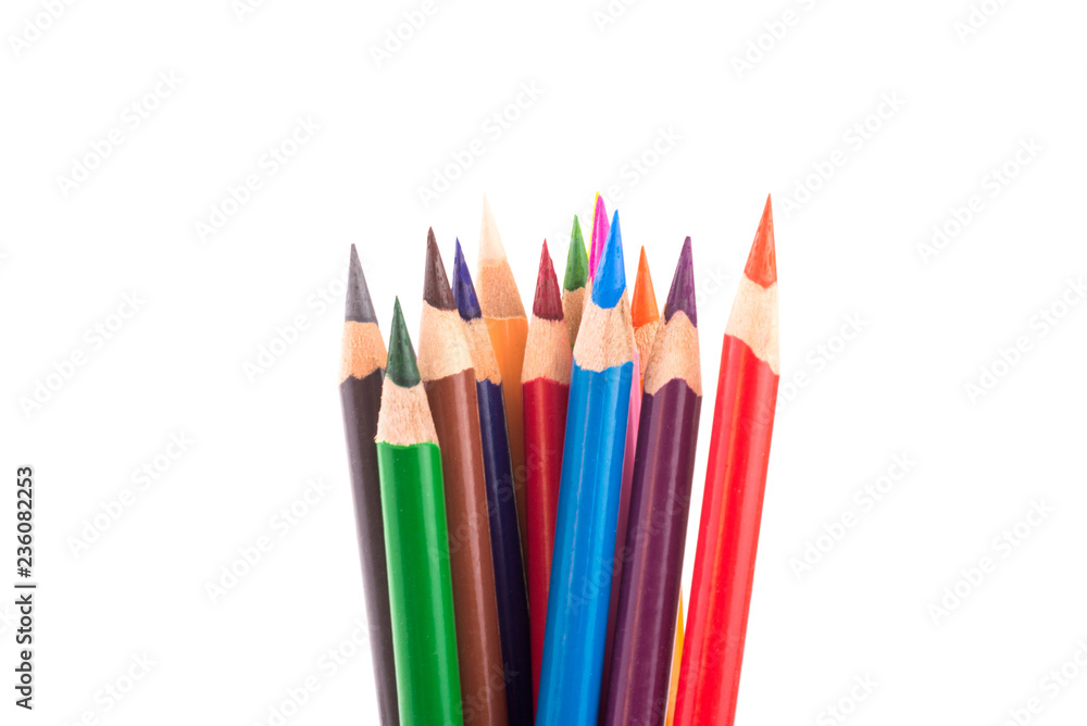 Color pencils isolated on white background.Close up Color pencils isolated on white background.Close up