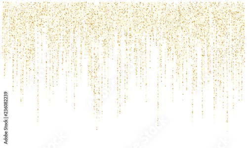 Garland lights gold glitter hanging vertical lines vector holiday background.
