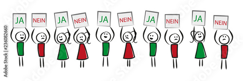 Meinungsverschiedenheit Personengruppen JA und Nein Schilder