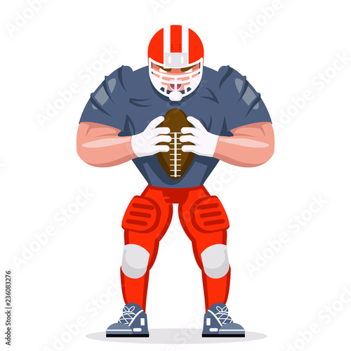 American football rugby player character aggressive sport isolated cartoon design vector illustration