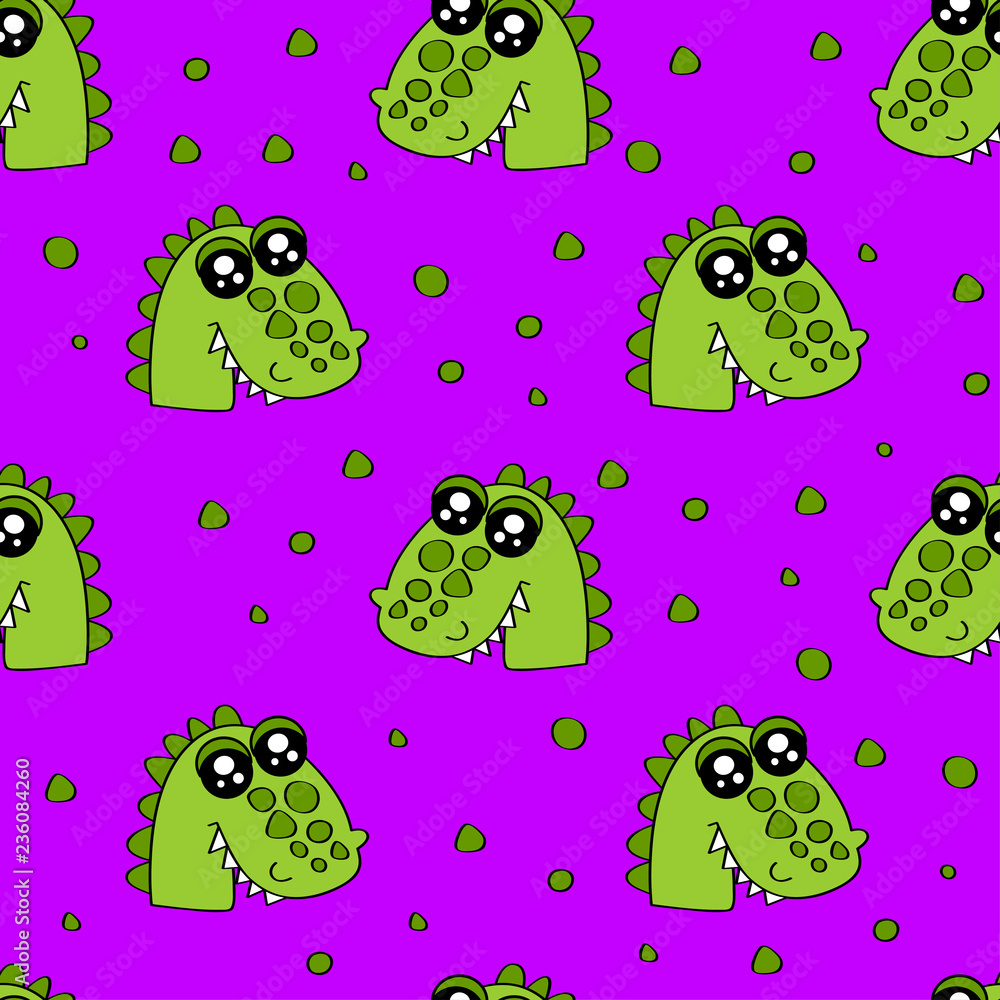 Fototapeta premium Cute kids crocodile pattern for girls and boys. Colorful crocodile on the abstract pattern create a fun cartoon drawing. The crocodile pattern is made in pastel colors. Urban backdrop for textile