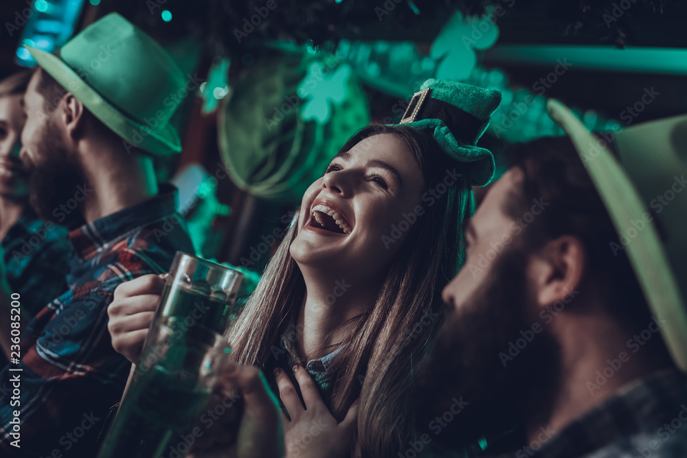 Friends celebrating a Saint Patrick's Day at pub