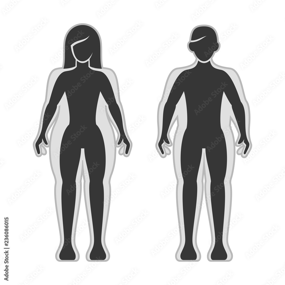 Fat and Slim Man and Women Silhouette Set. Vector Fat and Slim Man and Women Silhouette Set. Vector