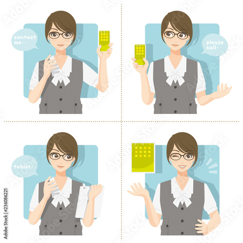 優良女子推進課/半袖+ベスト＋眼鏡