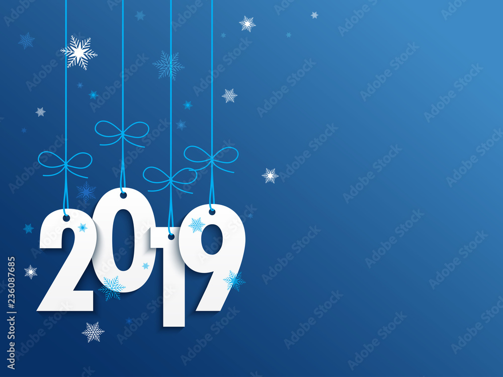 2019 on blue background with snowflakes 2019 on blue background with snowflakes