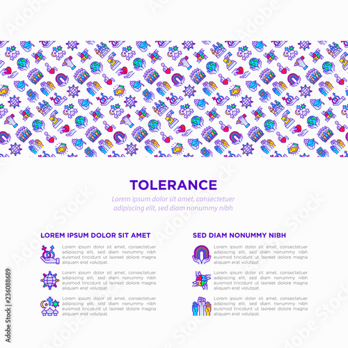 Tolerance concept with thin line icons: gender, racial, national, religious, sexual orientation, educational, interclass, disability, respect, self-expression. Vector illustration, web page template.