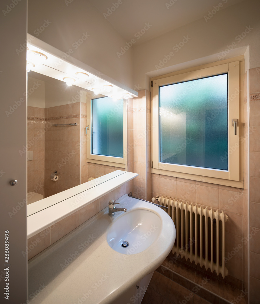 Obraz premium Bathroom with clear tiles and bright window