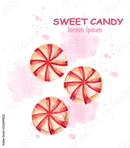 Peppermint candy Vector watercolor. Sweet round shape candies isolated
