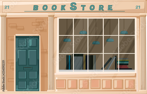Bookstore facade isolated Vector. Architecture design illustration decor. det...