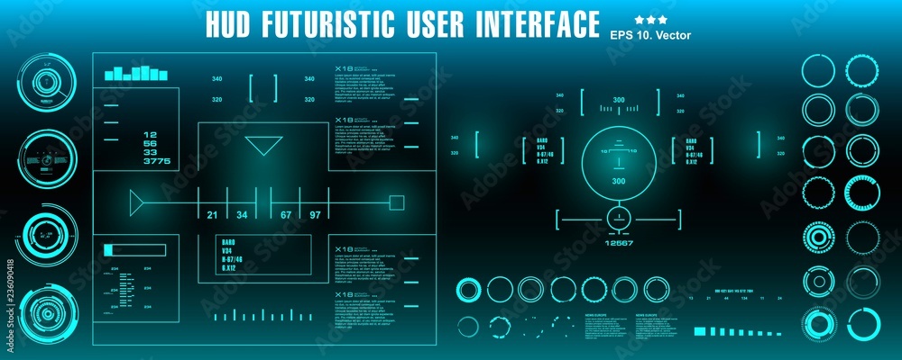 HUD futuristic user interface, dashboard display virtual reality technology screen, target