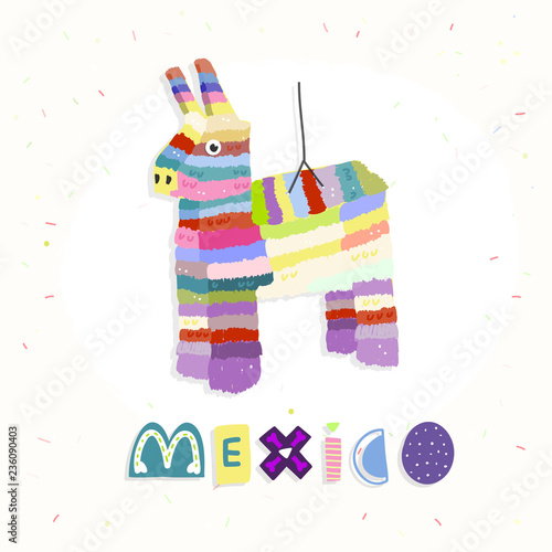 Hand drawn pinata. Colored vector greeting card