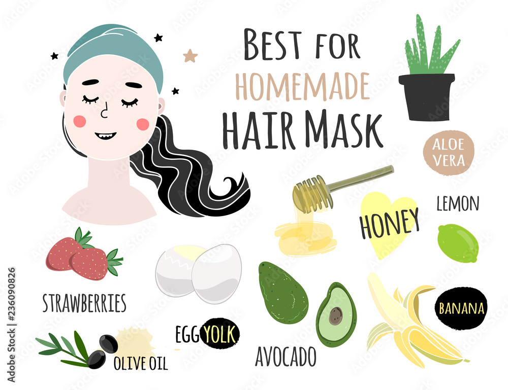 Best for homemade hair mask. Hand drawn colored vector illustration Stock  Vector | Adobe Stock