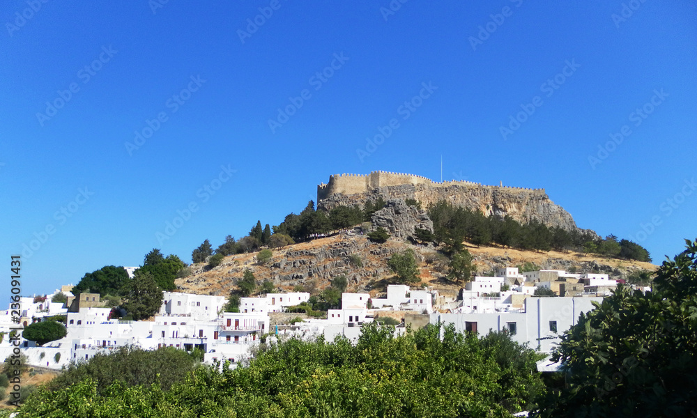 View of the fortress in Lindos. The Island Of Rhodes. Greece