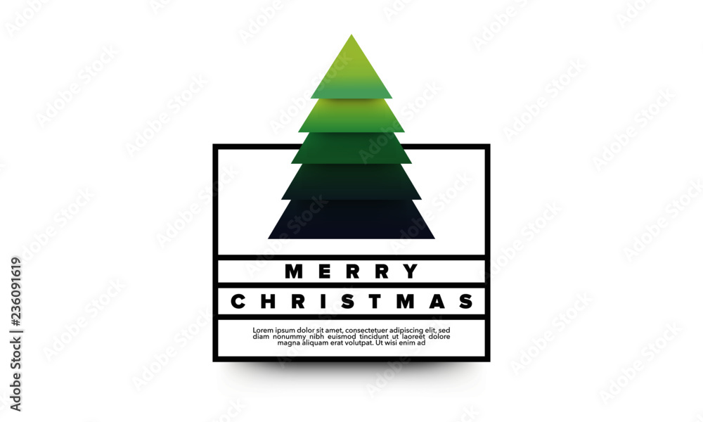 Merry Christmas Car Text Template with Tree Vector Illustration in Flat Style Design