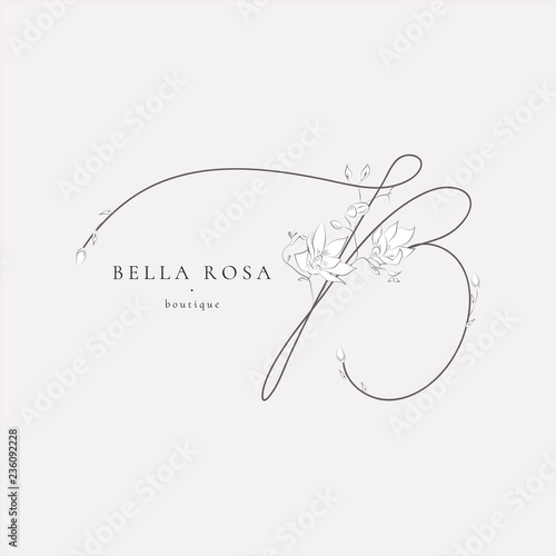 Vector Floristic Feminine Brand Logo Template Monogram.