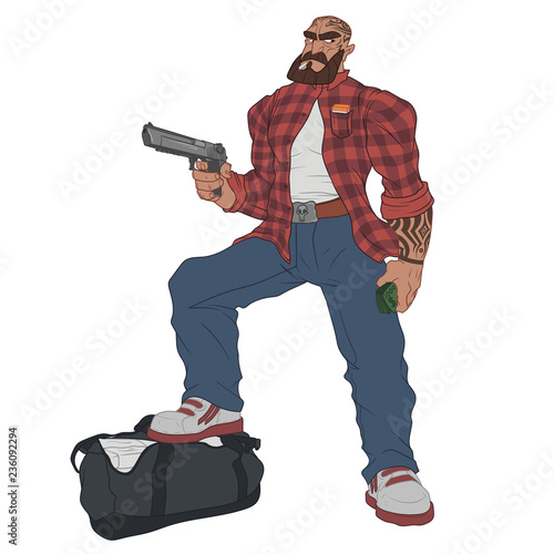 Tough latino drug dealer with cocaine and a gun