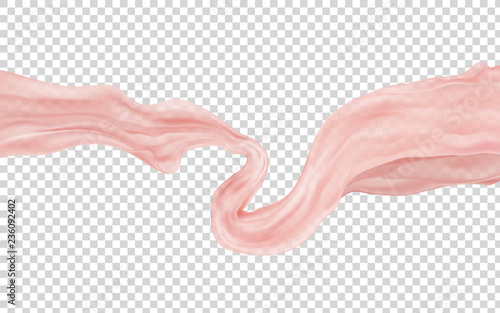 pink translucent fabric floating on transparent background, vector illustration.