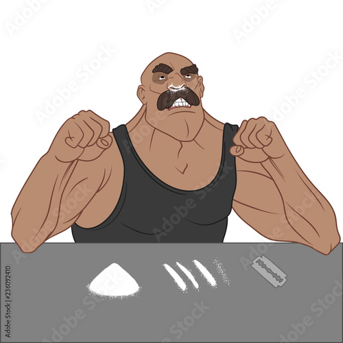 A man with the mustache doing lines of cocaine