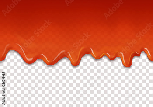 Seamless dripping caramel drops. Topping or sweet transparent sauce vector pattern