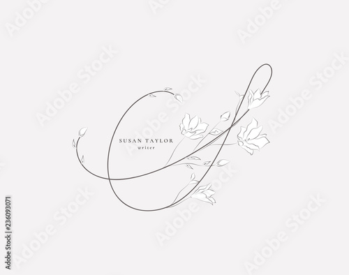 Vector Floristic Feminine Brand Logo Template Monogram.
