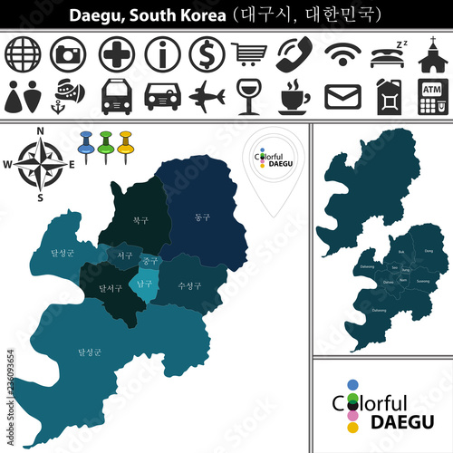 Map of Daegu with Districts, South Korea photo